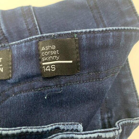 Chic Denim Womens Jeans Blue Size 14S Asha Corset Skinny Button Fly Distressed - Picture 6 of 9
